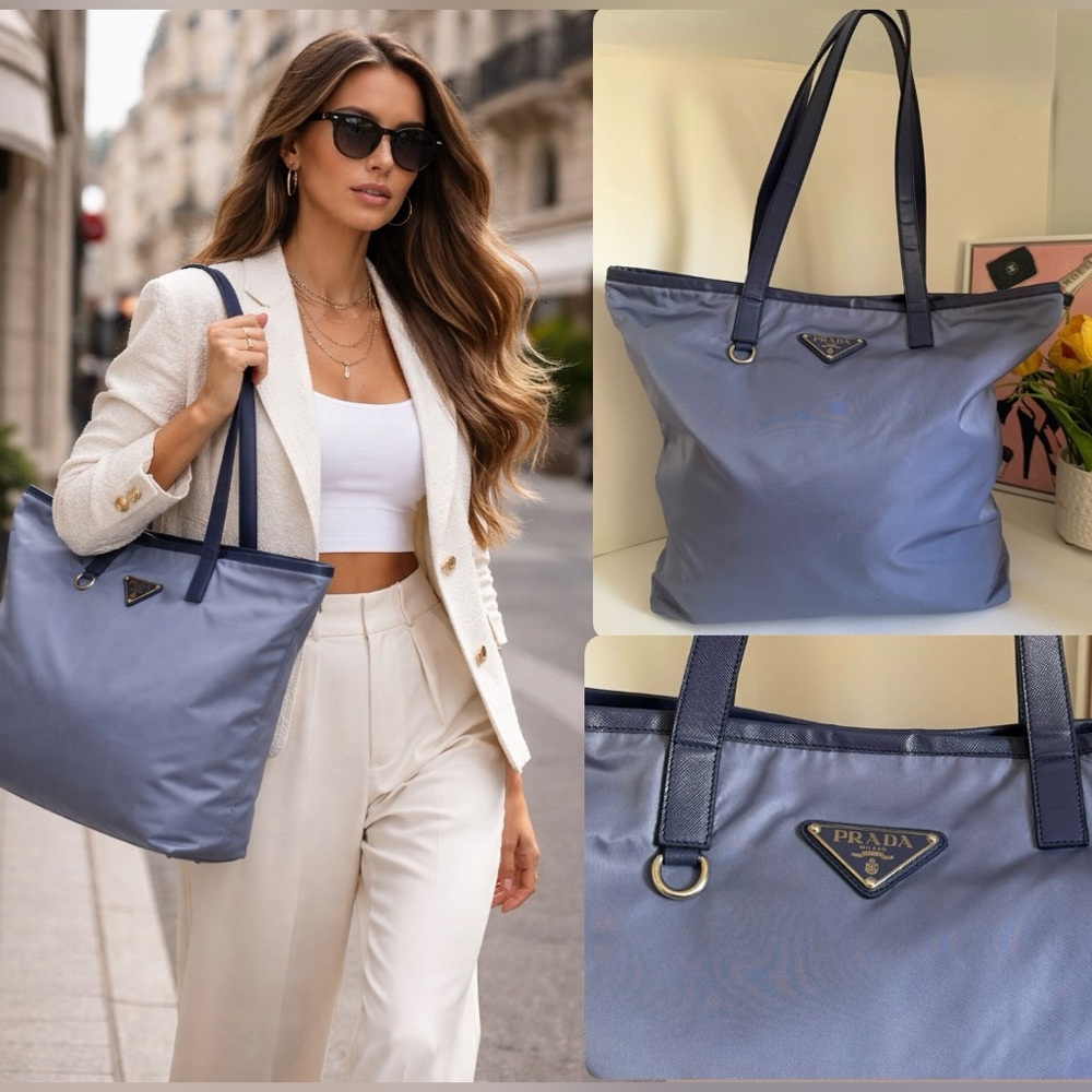 Prada Nylon Tote Bag-blue Large shoulder bag π - Picture 1 of 15